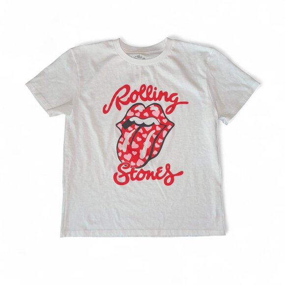 the Rolling Stones Tops - The Rolling Stones White and Red Band Graphic Tee Heart Print Mouth T-Shirt Sz M